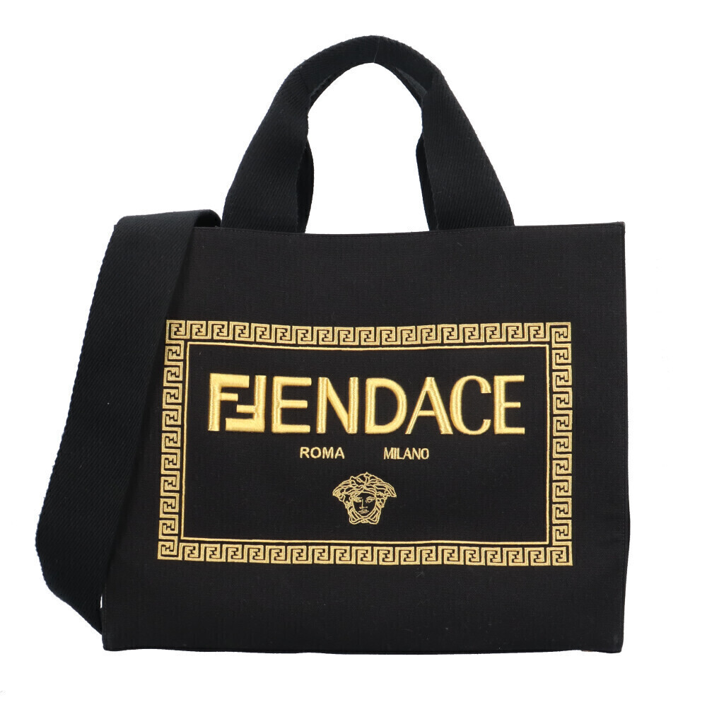 Fendi FENDACE Shopper Bag Tote Canvas Black